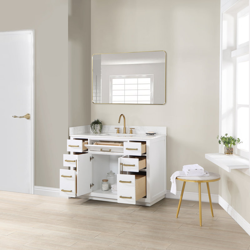 Ensemble simple meuble-lavabo Gavino 48 po avec miroir, Doré, Blanc