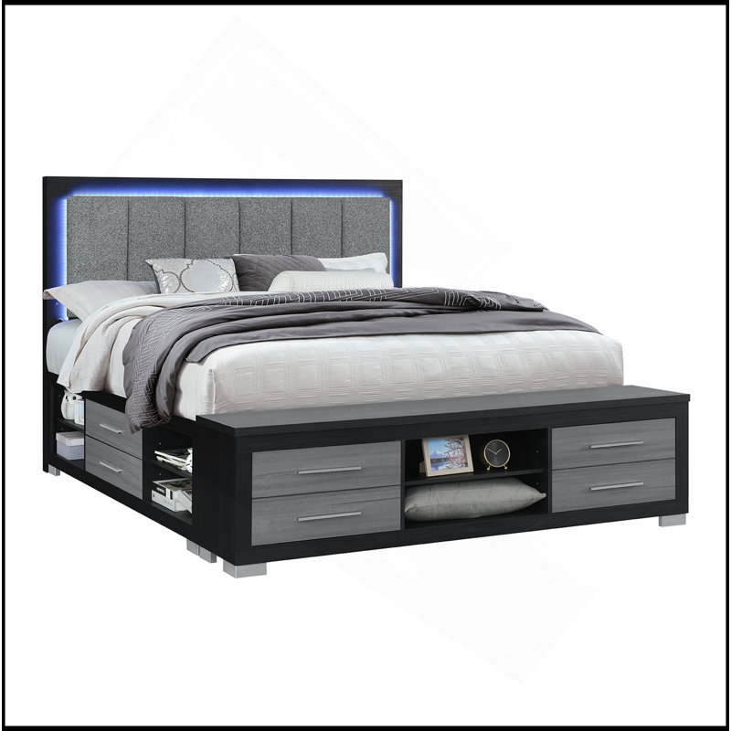 Grand lit noir et gris Emilia, Black/Grey, Grand lit