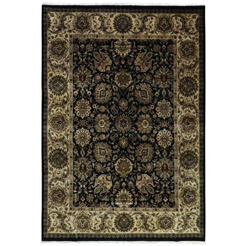 Tapis noir / beige / vert unique de 8 pi 10 po x 12 pi 3 po