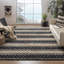 Tapis géométrique en jute / coton tissé à la main en fibres naturelles ivoire / noir-1308310389