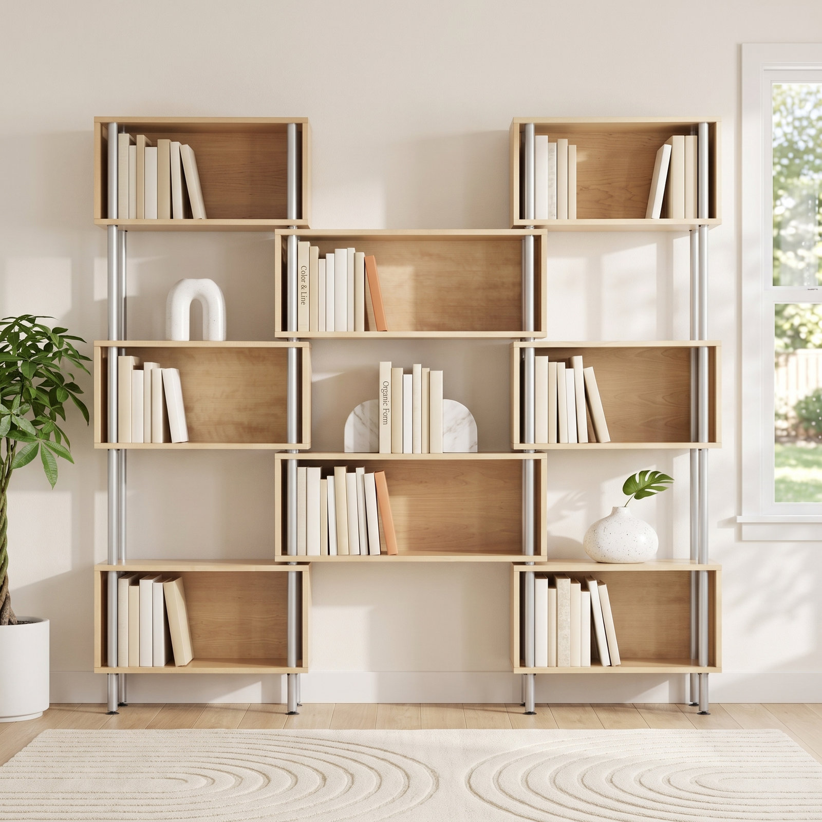 Chicago Wide Bookcase, Steel/Maple