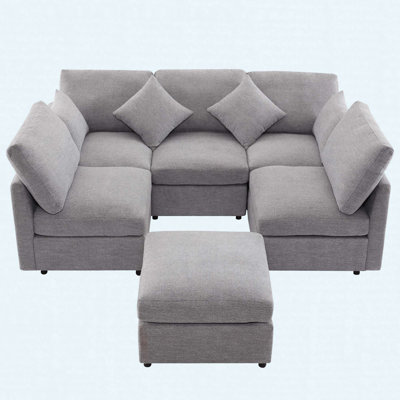 Canapé modulaire 86,6 po avec repose-pieds mobile, canapé-lit configurable en U / L et deux ports USB