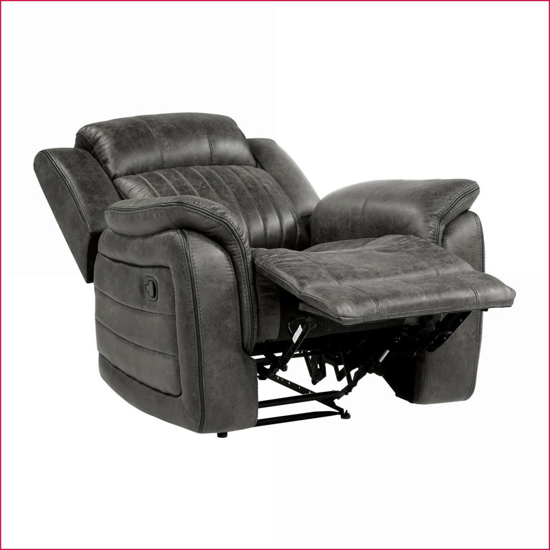 Fauteuil inclinable en microfibre gris ardoise transitionnelle avec accoudoirs coussinés | Structure en bois massif | Gris