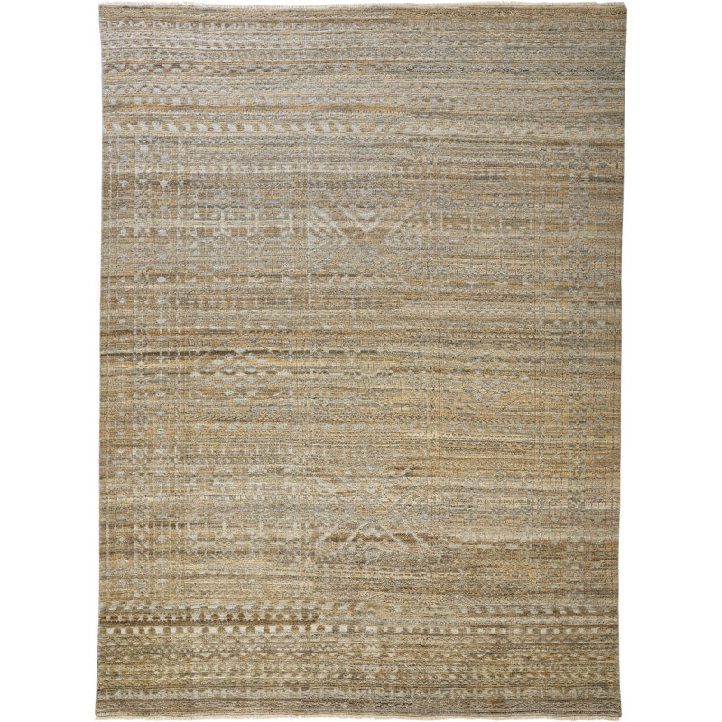 Tapis gris en laine et en coton noué à la main Authement, Rectangle 3,6 pi x 5,6 pi