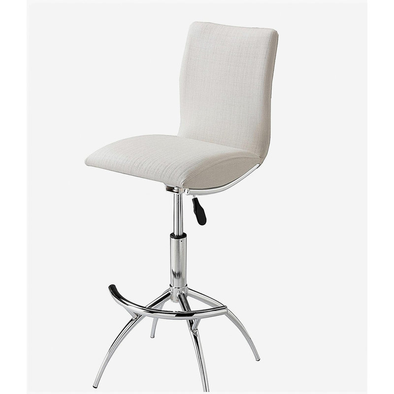 Tabouret de bar moderne en cuir texturé / hauteur réglable chrome blanc doux