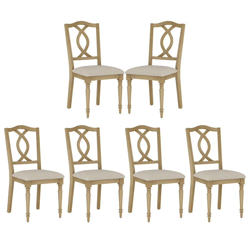 Set Of 6 Dining Chairs With Cross-Back & Upholstered Seat, Oak, 6