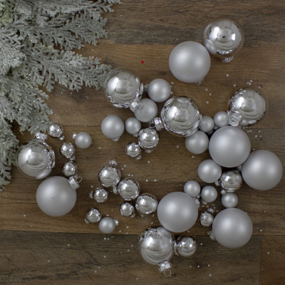 Boules de Noël en verre brillant et mat - 6,35 cm - Argent - Lot de 40