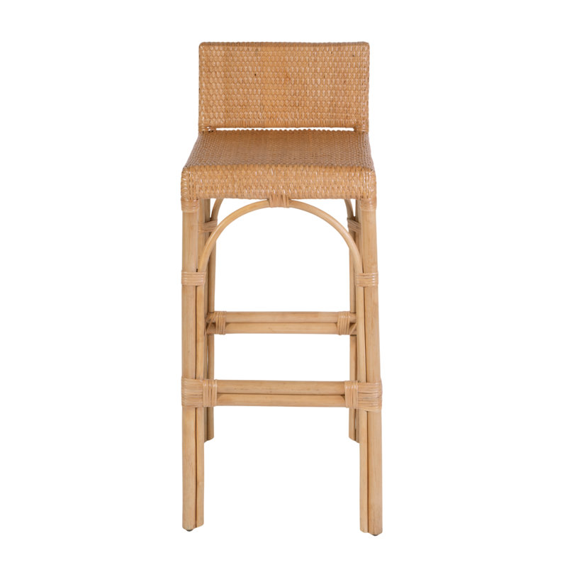 Serienna Blue & White Rattan Low Back Counter Stool, Natural, Bar Stool (30" Seat Height)