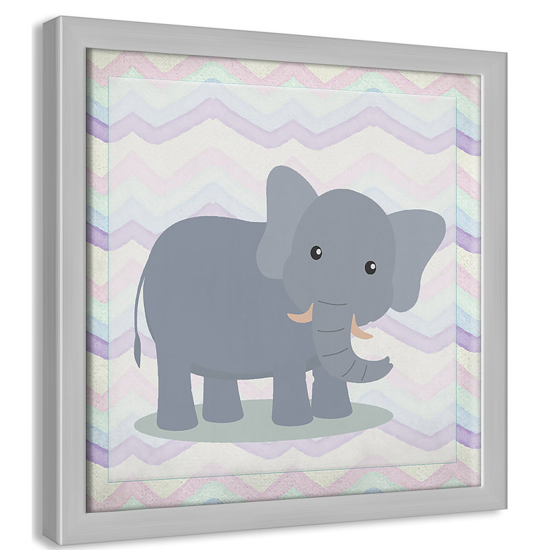 Art de l'éléphant rose, Encadré de boîte argent, H 12 po x l 12 po x P 1,18 po