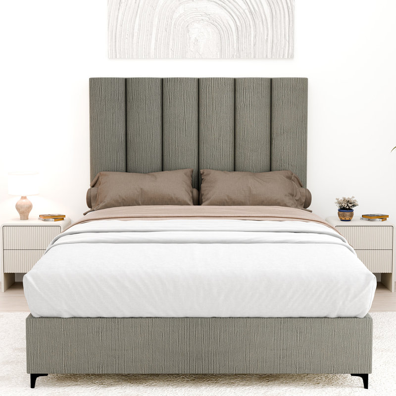 Allondra Upholstered Platform Bed, Twin XL, White, 2
