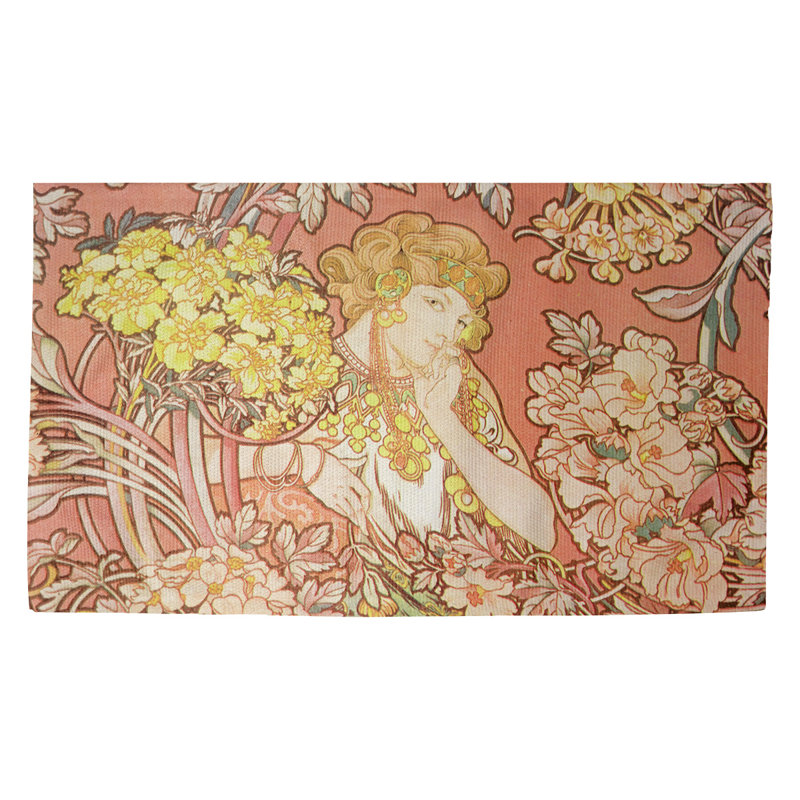 Magdaleno Woman Among Flowers Orange Area Rug, Rectangle 2'2" x 3'4"