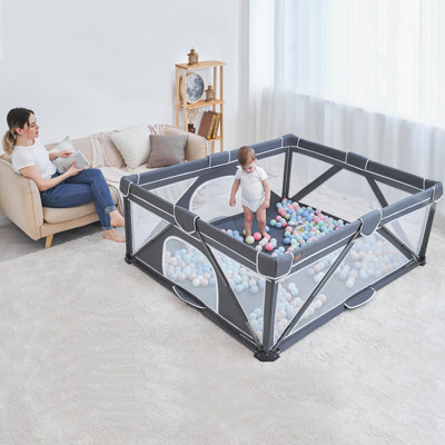 Foldable Baby Playpen, Yobear Playpen For Babies And Toddlers With 50 Pcs Ocean Balls & 2 Handles, Indoor & Outdoor Kids Safety Play Pen Area, Portable Travel Play Yard