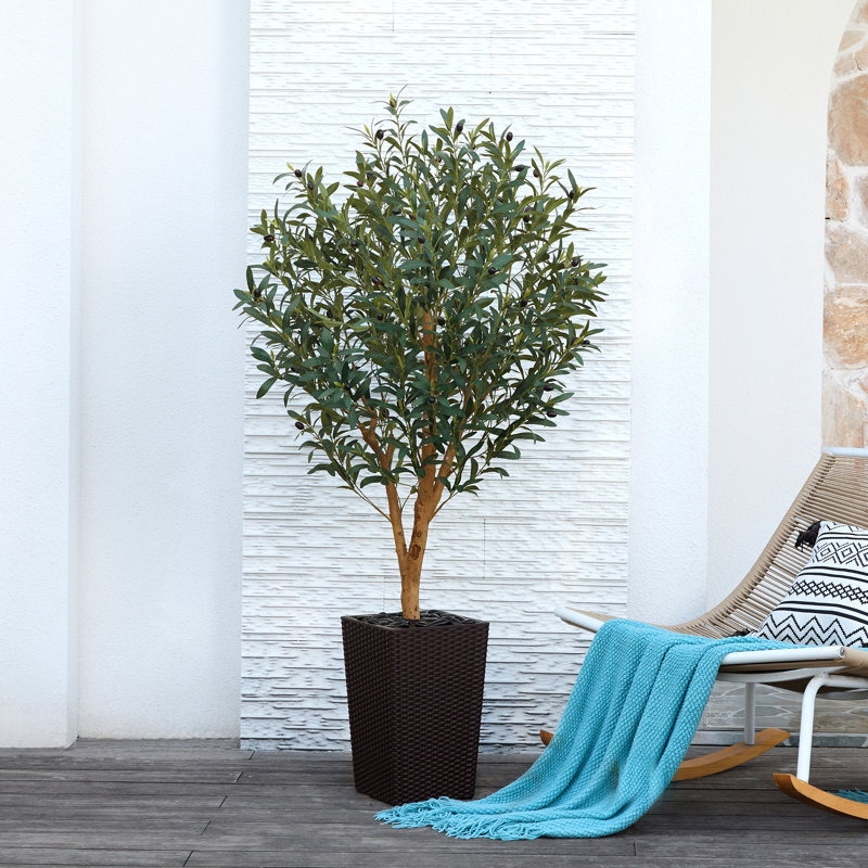 Arbre d'olivier artificiel 60 po avec pot décoratif George, H 60 po x l 20 po x P 20 po, Brun