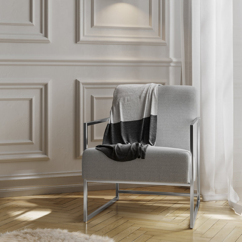 RITZ UPHOLSTERED ARM CHAIR, Chrome, Grey
