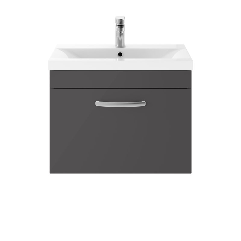 Athena 610mm Single Bathroom Vanity with Integrated Basin, Gloss Grey