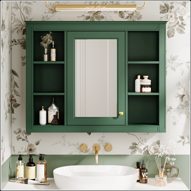 Armoire à pharmacie murale de 30 po x 28 po avec miroir, armoire de rangement de salle de bain moderne, 3 tablettes ouvertes et panneau de fibres à densité moyenne durable