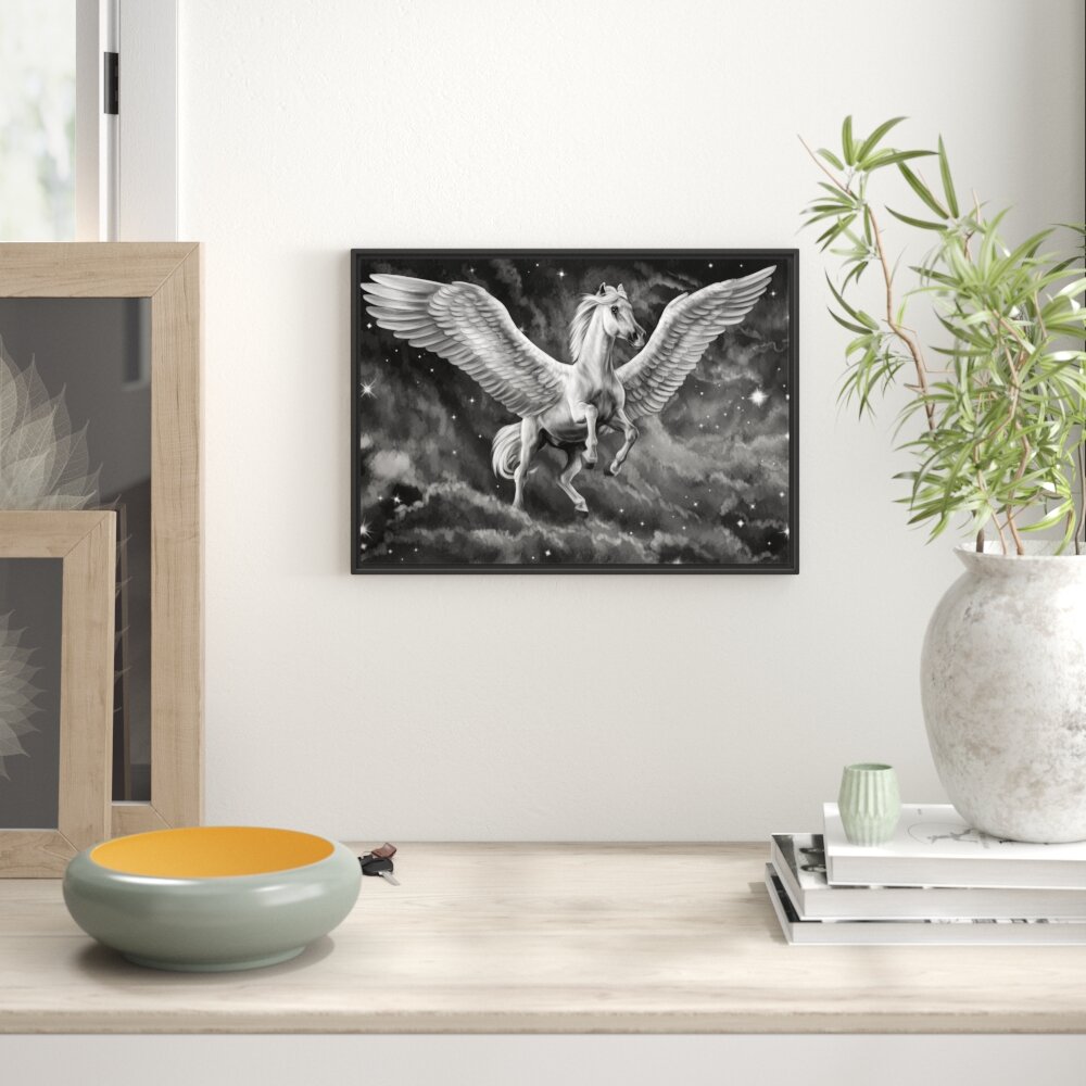 Gerahmtes Wandbild Pegasus mit Engelsflügel