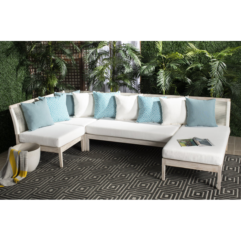 Canapé modulaire de patio en teck avec coussins Arcelis