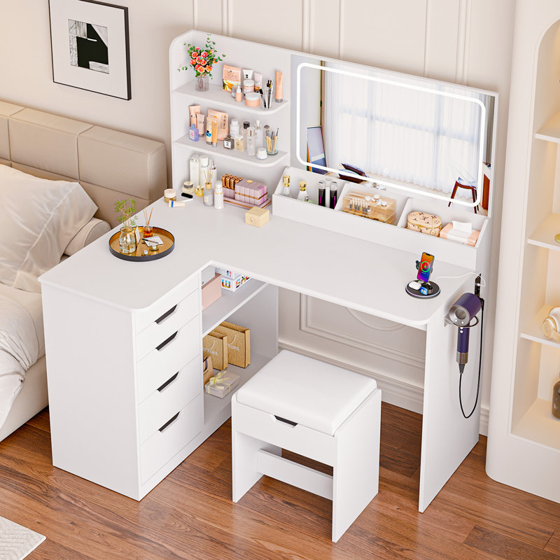 Dressing Table with Mirror, White