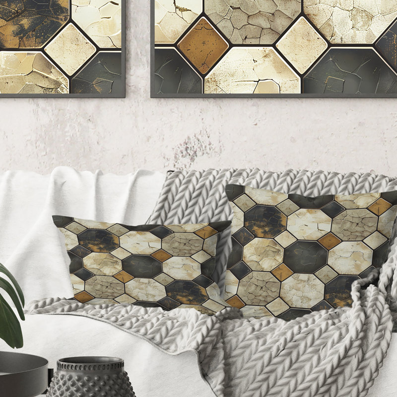 Coussin brun Hexagon Tiles II - Mid-Century