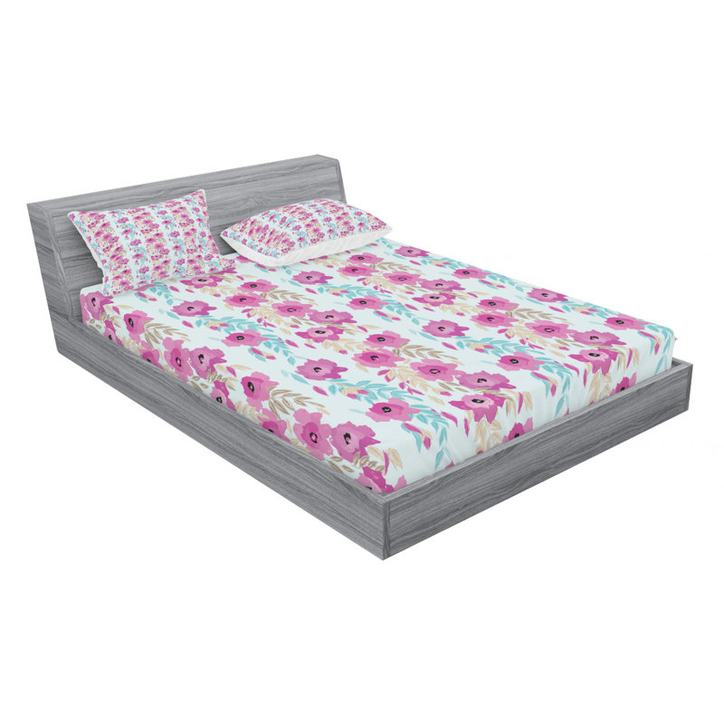 Queen Pink and Beige Floral Microfiber Bedding Set