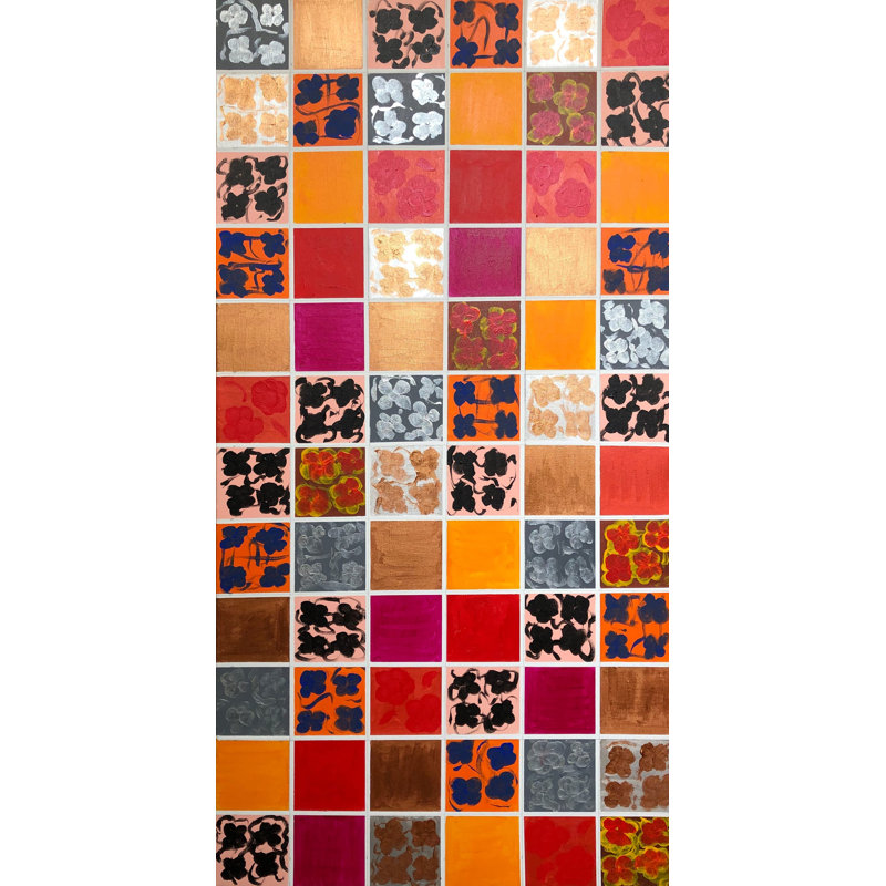 Orange Patchwork, peinture sur toile tendue