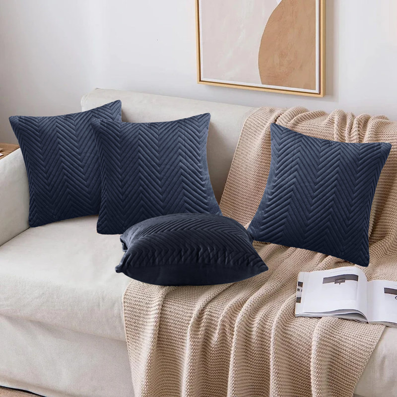 Embossed Velvet Cushion Cover (4 Piece Set), Charcoal