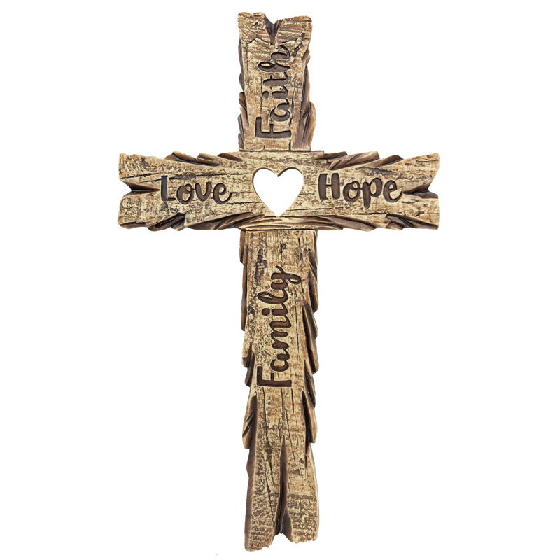 Polyresin Inspirational Love, Hope, Family, Faith with Heart Religious Hanging Wall Cross