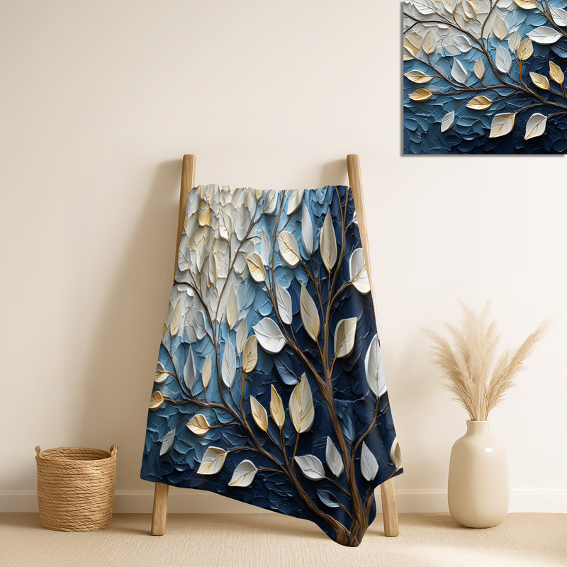 Jeté feuille et fleur en hiver II - Feuilles en molleton
