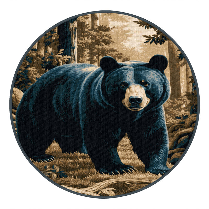 Washable Asian Black Bear Wildlife Area Rug, Round 8'
