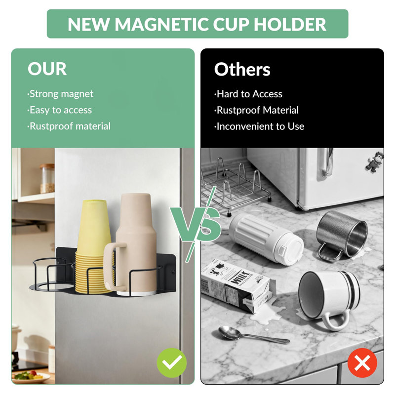Paquet de 4 porte-gobelets magnétiques pour réfrigérateur avec couvercle en verre et organisateurs de paille