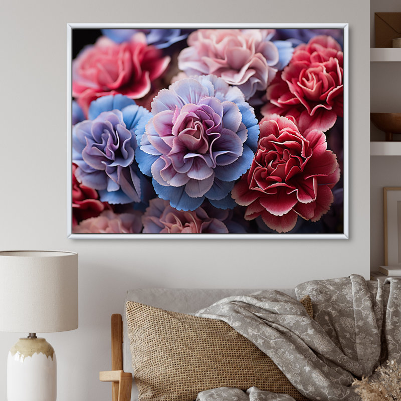 «Marcellas Carnations Field Vibrant III», reproduction sur toile, 12" H x 20" W, Silver Picture Framed