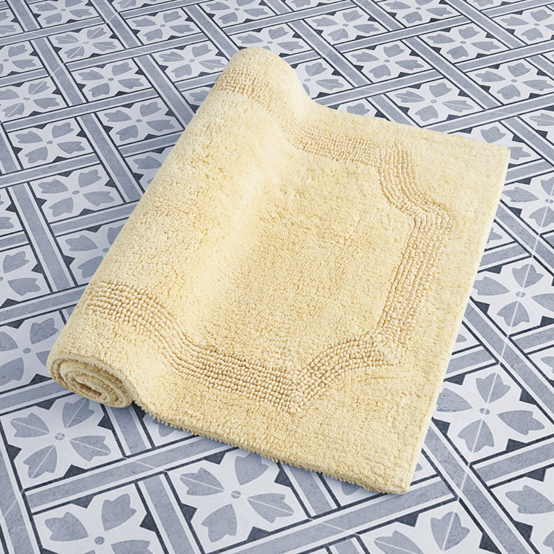 Laura Ashley Tablet Reversible Cotton Bath Rug, Yellow, 34" L x 21" W
