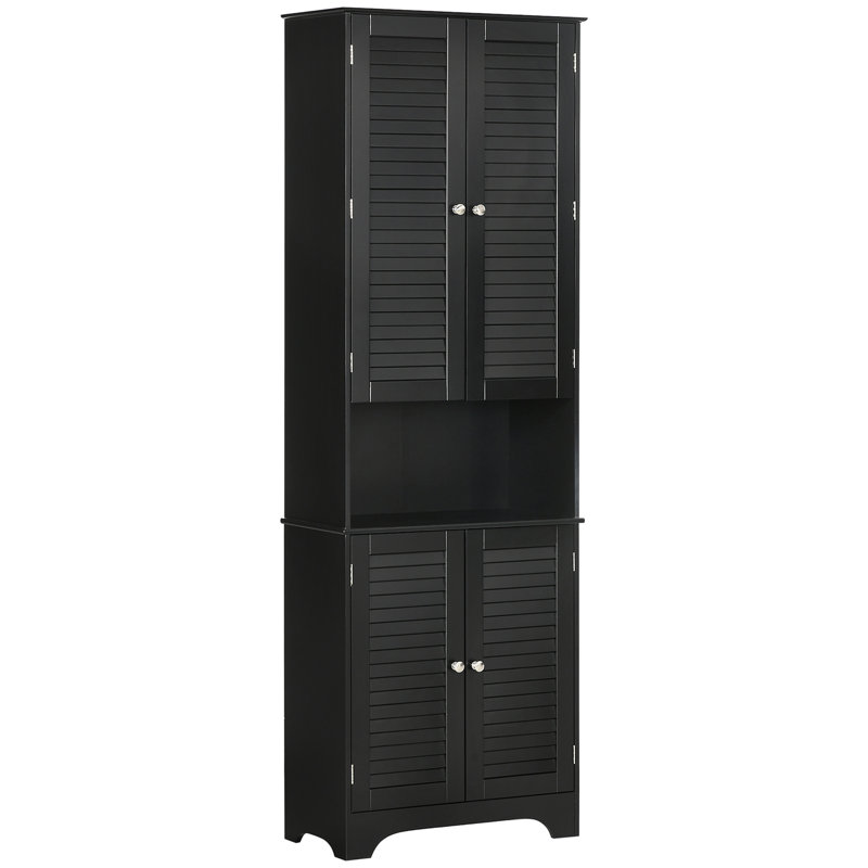 Grande armoire de rangement étroite pour salle de bain avec portes et tablettes réglables, armoire de salle de bain autoportante avec 2 armoires et comptoir, armoire de plancher de salle de bain