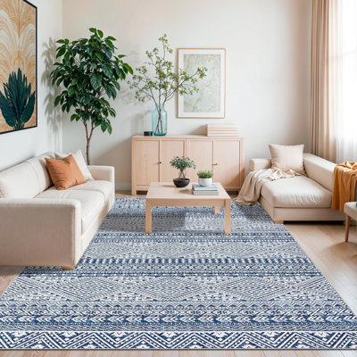 Boho Distressed Area Rug, Machine Washable Non-Slip Large Carpet for Living Room, Dining Room, Home Decor 