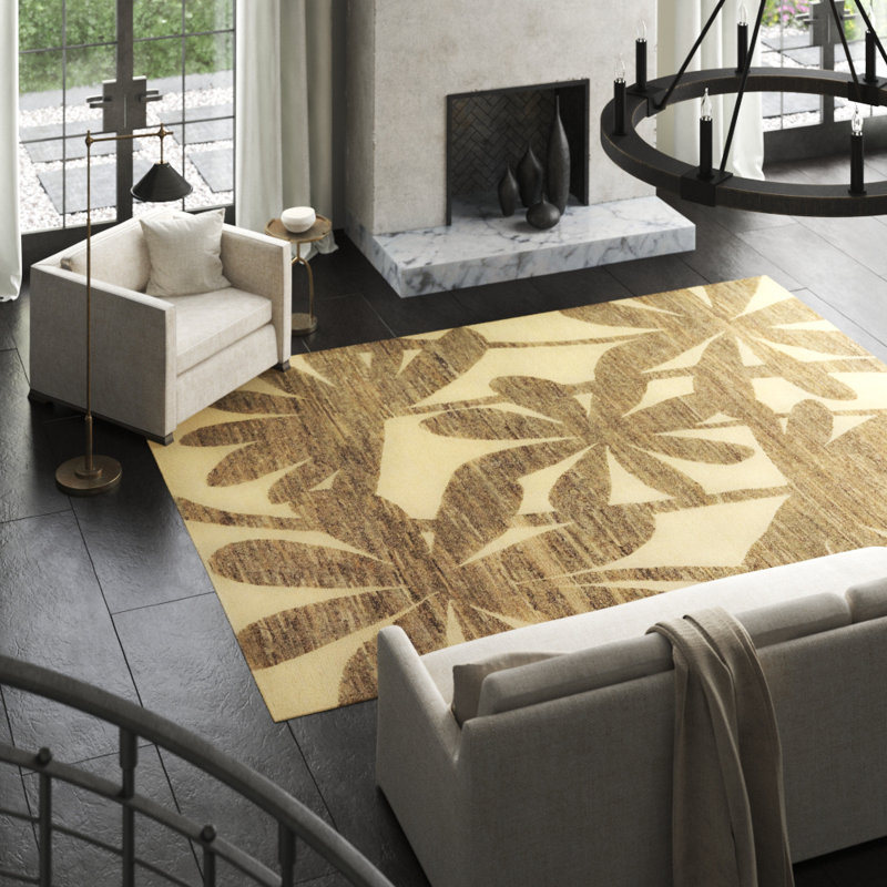Paradise Hand Knotted Floral Area Rug in Beige/Taupe, Rectangle 2' x 3'