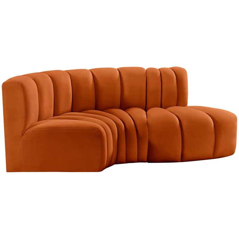 Hubertus Upholstered Curved Sectional Reversible, Cognac Velvet