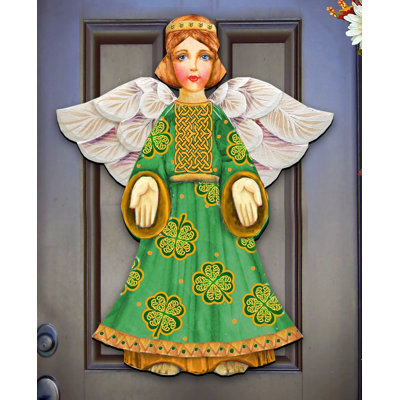 Décoration murale suspendue figurine de porte en bois celtique ange