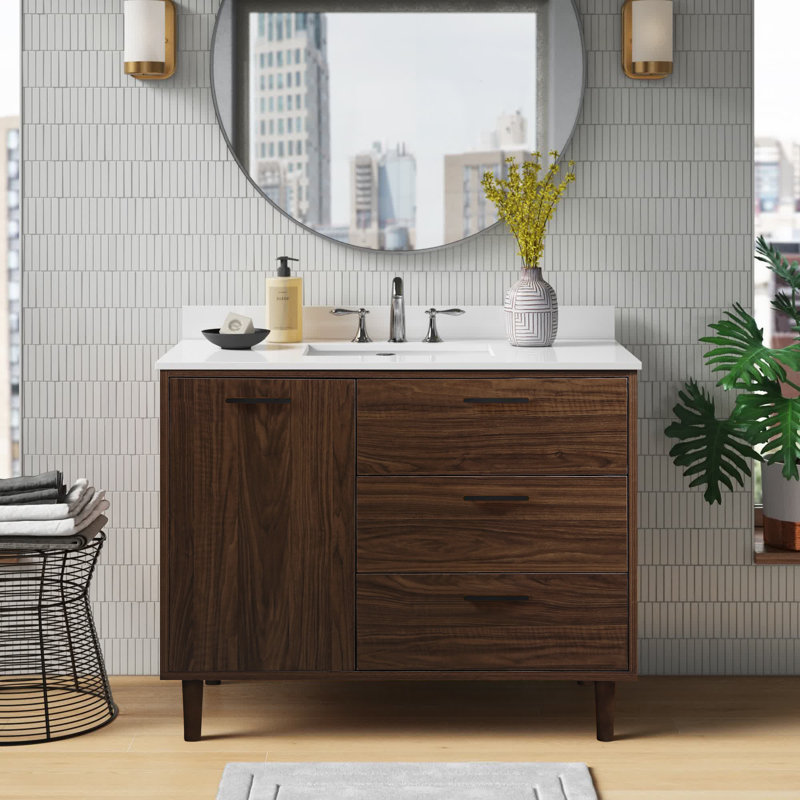 Baldwin 42'' Single Bathroom Vanity with Engineered Marble Top, Walnut