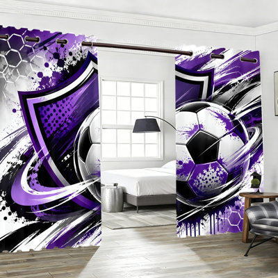 2 pièces rideaux occultants pour salle de soccer, drapeaux de fenêtre de football pourpre à thème sport