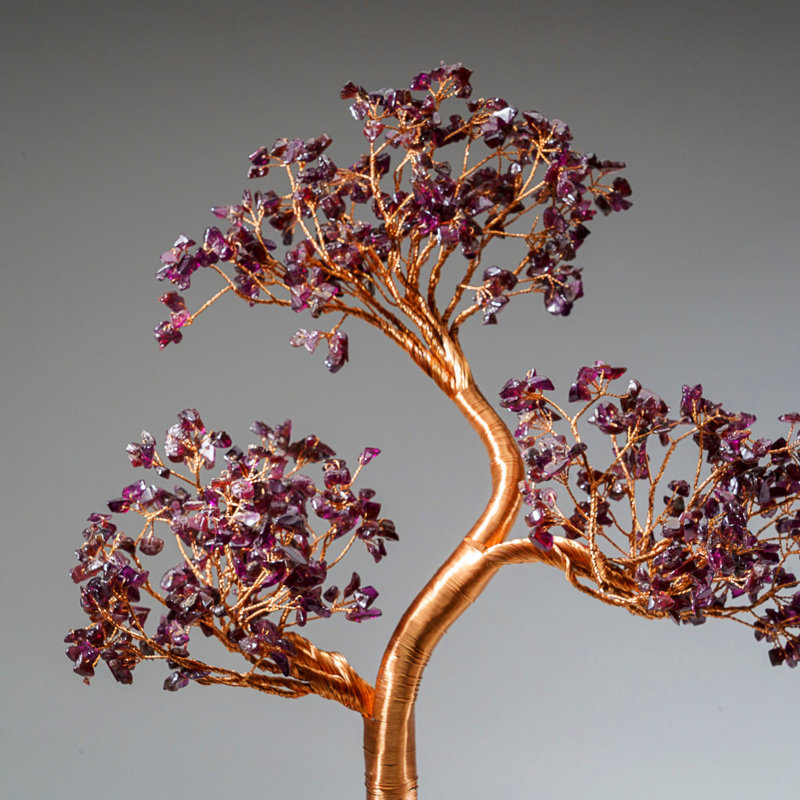 Genuine Garnet Bonsai Gemstone Tree On Fluorite Base