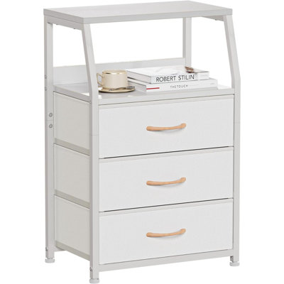 Nightstand With 3 Drawers And 2-Tier Shelf, Fabric Small Dresser Organizer Vertical Storage Tower For Bedroom, Closet, Hallway, Nursery, End Table Sid by 17 Stories