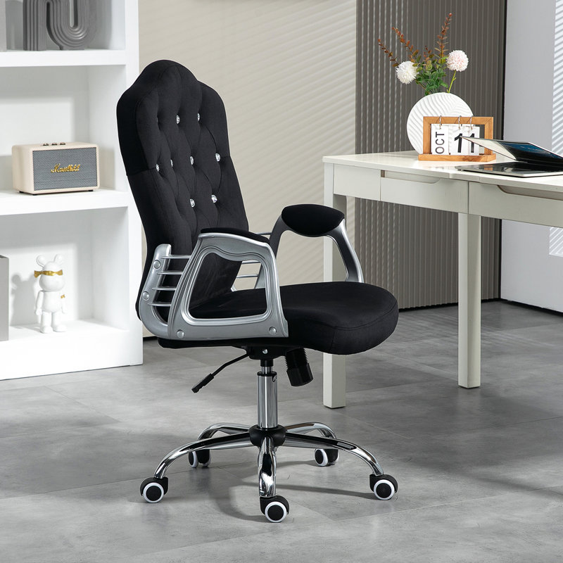 Fauteuil de travail en velours noir, hauteur et inclinaison réglables, pivotant, dossier pour un environnement de travail détendu, bureau d'ordinateur inclinable, roues pivotantes, utilisation réglable et confortable