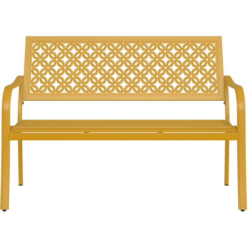 Powder Coated Steel Outdoor Bench, Yellow