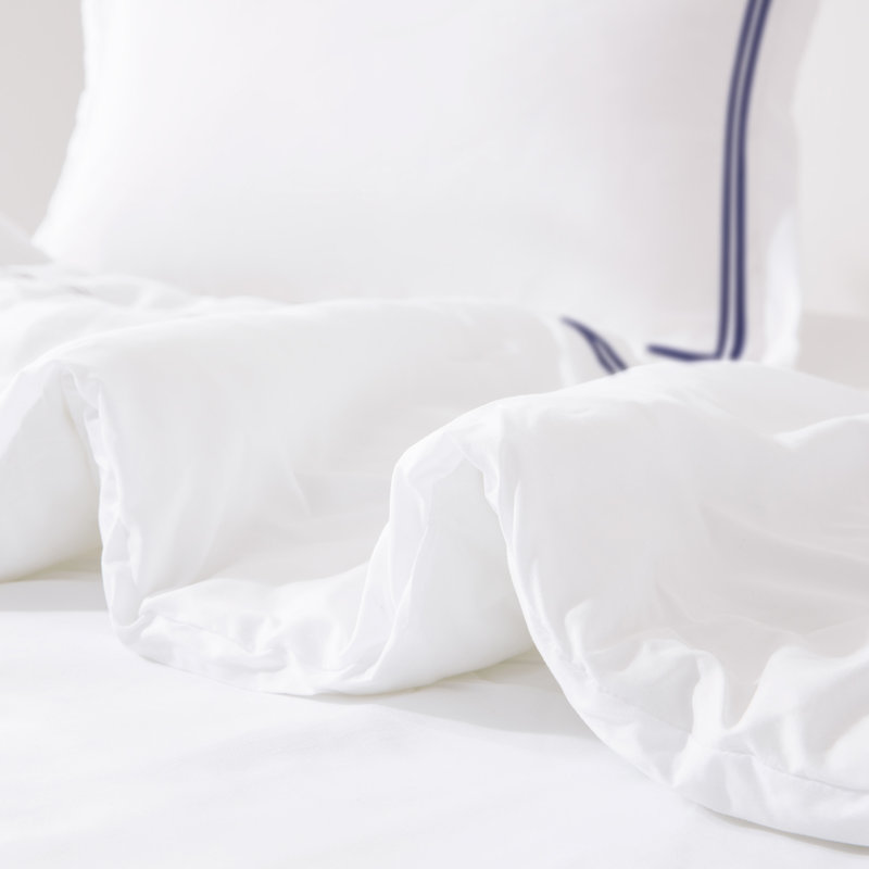 Stripe Border Comforter Set, White/Navy Striped, Queen Comforter + 2 Queen Shams