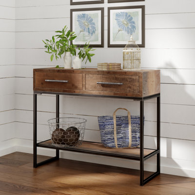 Morris Finch Wood and Metal Console Table with 2-Drawers