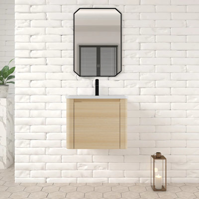 24" Minimalist White Oak Modern Floating Wall Mounted Bathroom Vanity Luxury Bathroom Cabinet