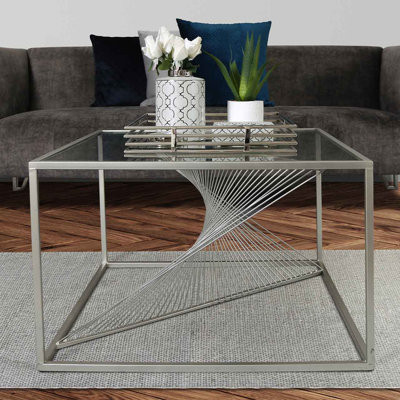 71cm Slim CoffeeTable for Living Room Furniture, Metal Centre Table with Glass Tabletop