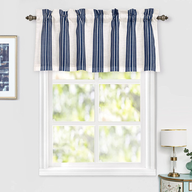 Akhill Striped Tailored Window Valance, 52" W x 18" L, Dark Blue