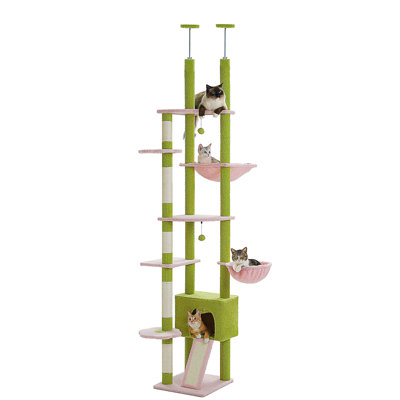 Arbre à chat haut, tour du sol au plafond réglable [90,5 po - 100,4 po = 230-252 cm] avec condo pour chat, hamac pour chat et poteau à griffes, arbre d'escalade pour grands chats d'intérieur